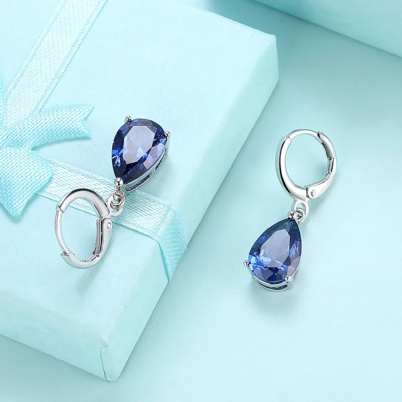 Light Brand designer Blue Cubic Zirconia silver color dangle earrings for women fashion Cute jewelry E2106 | Украшения и