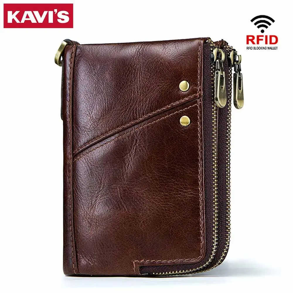 KAVIS Rfid настоящий Crazy Horse кожаный бумажник мужской маленький Walet Portomonee мужской короткий кошелек для монет портфель держатель для карт
