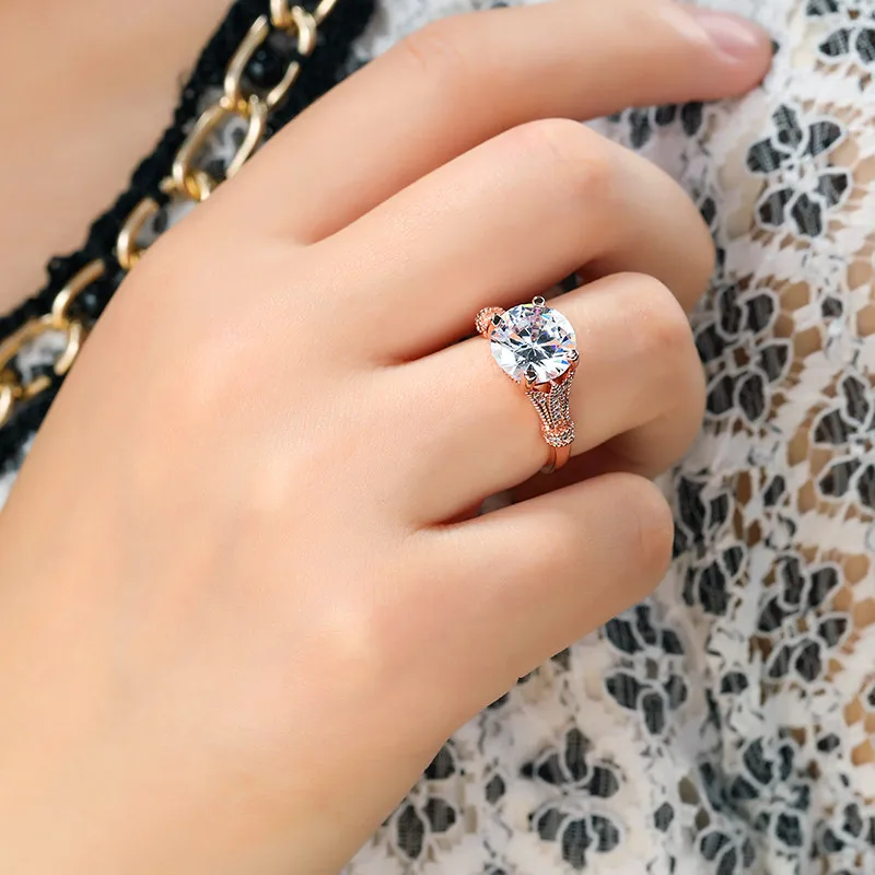 Роскошное модное женское кольцо с круглым камнем кристаллом цвета розового