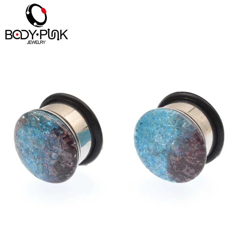 Панковские ушные расширитель для пирсинга уха синие и фиолетовые стеклянные