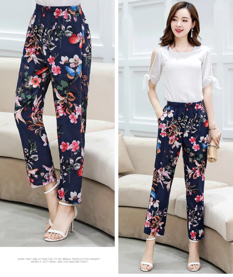 

high quality Summer National Wind Printed Beach print Pants Women Harem Pants elasticity High Waist Loose pencil Trousers