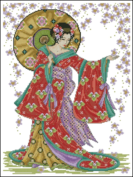 

Needlework 14CT 16CT 18CT Cross Stitch, DIY Count Cross Stitch, Embroidery Set, Japanese Lady Red Geisha