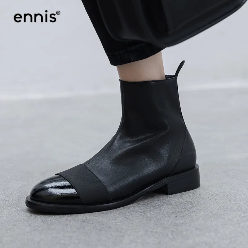 ENNIS/; черные ботинки на плоской подошве; женские ботинки из натуральной кожи; Осенняя обувь на низком каблуке; белые дизайнерские женские ботинки «Челси»; модная обувь; A962