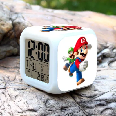 see chart Super mario bros Детский будильник светодиодный часы мультфильм ночник вспышка 7 цветов Изменение цифровые часы электронные настольные часы - Цвет: see chart