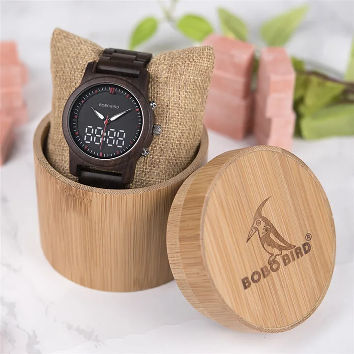 BOBO BIRD мужские деревянные часы Relogio Feminino цифровые и кварцевые наручные часы с двойным дисплеем R02 Прямая поставка