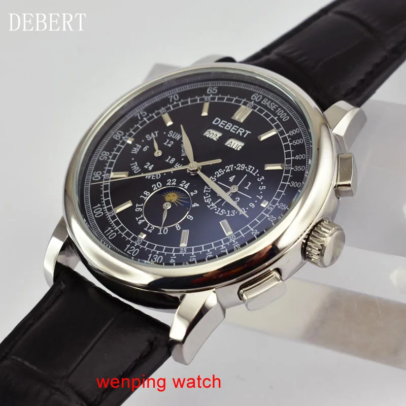 Deber 42 мм черный циферблат Moon Phase полировка стальной чехол автоматические мужские часы E2482