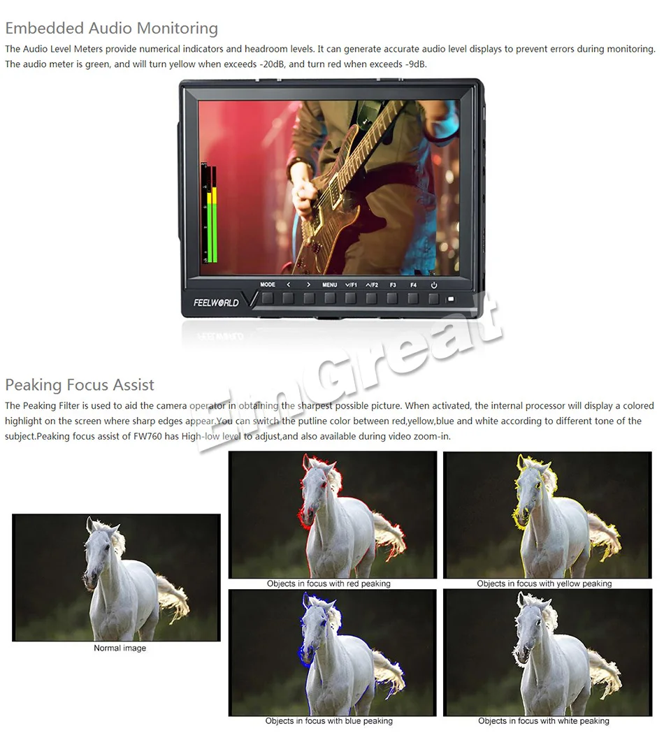 Поддержка Feelworld до 4K FW760 7-дюймовый IPS Full HD 1920x1200 на камеру поле монитора Peaking Focus Assist Histogram Zebra Exposure on.