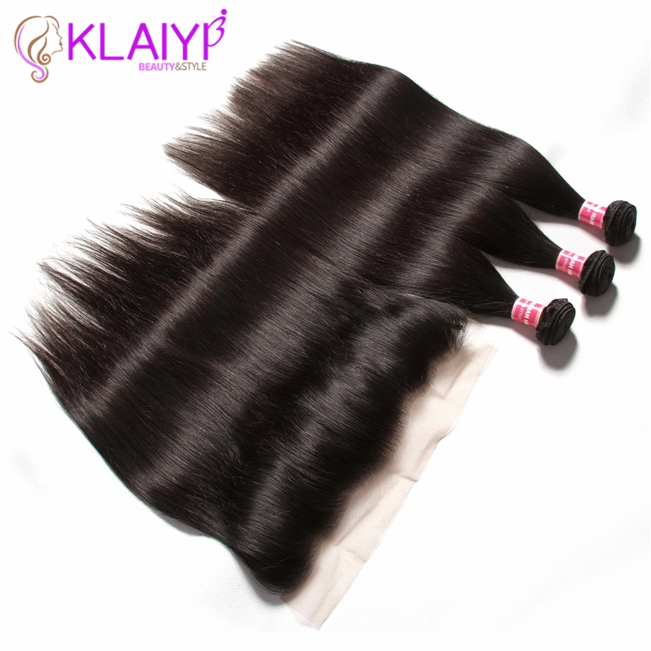 Klaiyi, перуанские прямые волосы, 13*4, Фронтальная застежка, с пряди, Remy, человеческие волосы, 3 пряди, с фронтальной застежкой