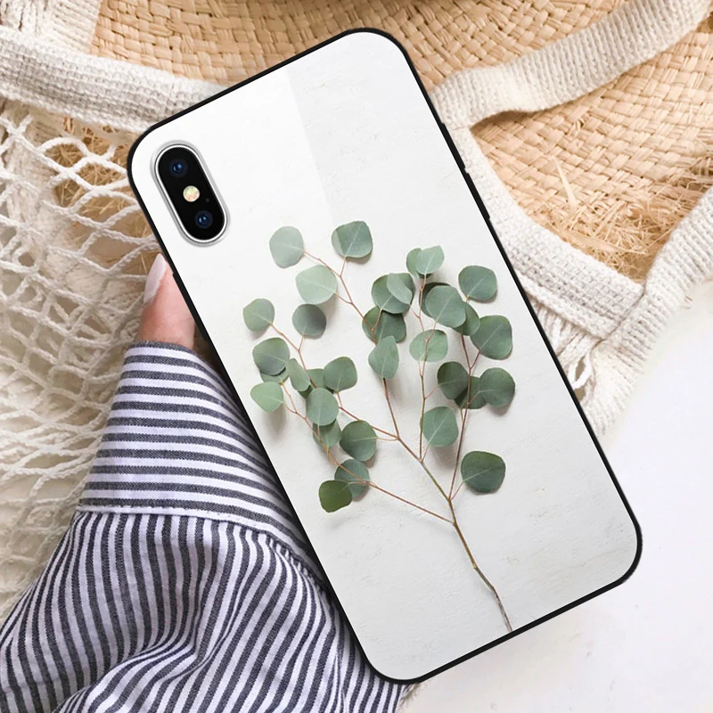 Для iPhone X 7 7Plus 8 Plus 6 6s plus 6Plus чехол из закаленного стекла с листьями для телефона в