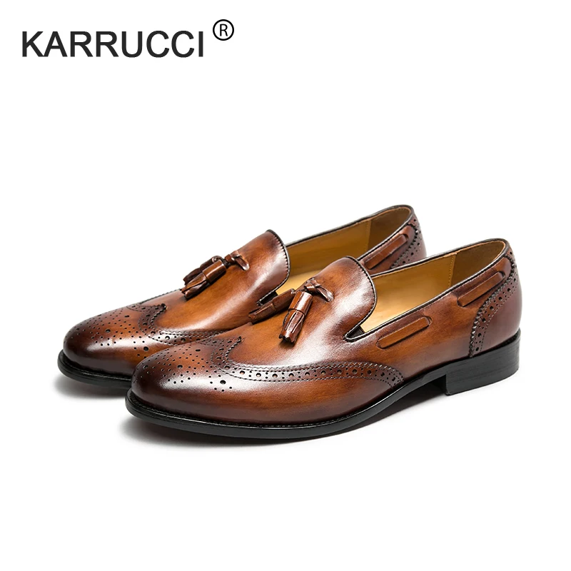 Мужские уличные Мокасины KARRUCCI 2020 коричневые официальные туфли из натуральной