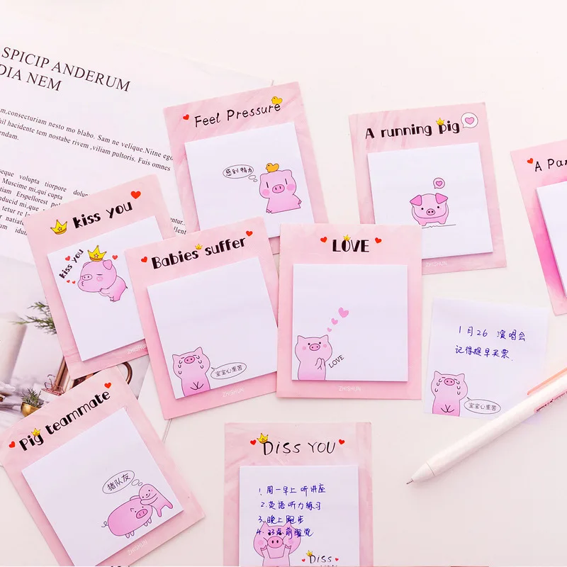 

Lovely Pink Piggy Sticky Notes Girls Self Adhesive Cartoon Pig Memo Pads
