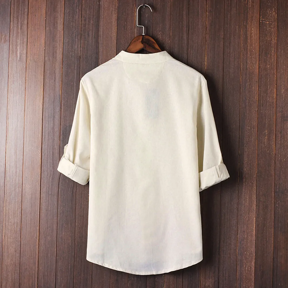 Мужские рубашки blusa masculina, китайский стиль, рубашка Кунг-фу, Мужской Топ, костюм Тан, 3/4 рукав, льняная рубашка, уличная одежда, camisa masculina