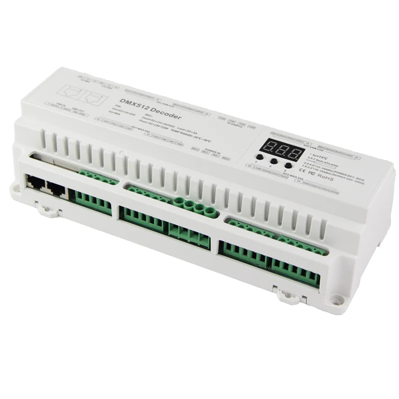 DMX512 декодер DC12V-24 V 3A* 32CH Max 96A 2304W выход RGB/RGBW полосы декодер RJ45 подключение светодиодный экран 32 канала DMX декодер