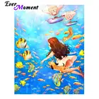 Алмазная мозаика с рыбками и девушкой в морском мире