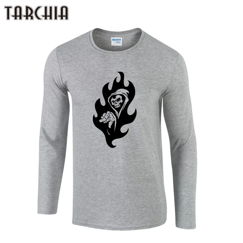 

TARCHIA 2021 New Men's Long Sleeve O Neck Cotton T Shirt Fire Printed Casual Tshirt Fitness Tee Camisetas Hombre Undershirt