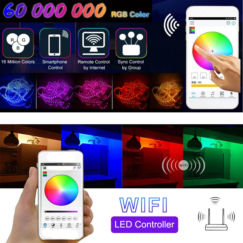 Wi Fi светодиодные ленты SMD 5050 waterproof DC 12 В в светодио дный RGB гибкие лента Диодная