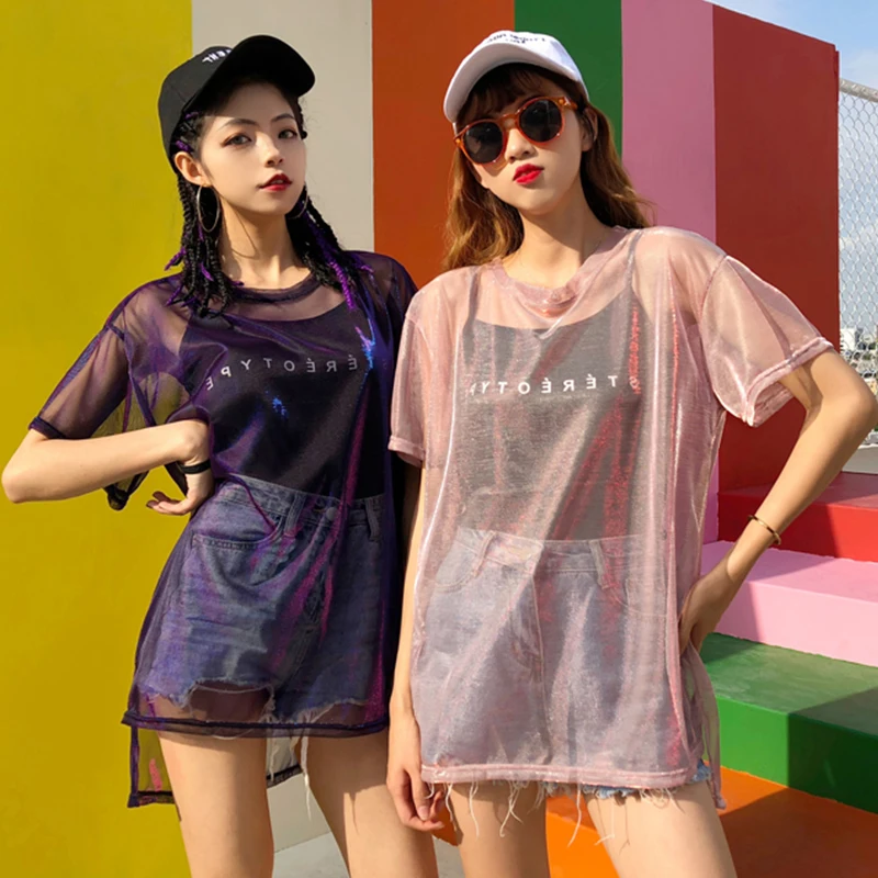 2018 2 шт.! Ulzzang в Корейском стиле Harajuku сетчатый топ Для женщин + черные топики