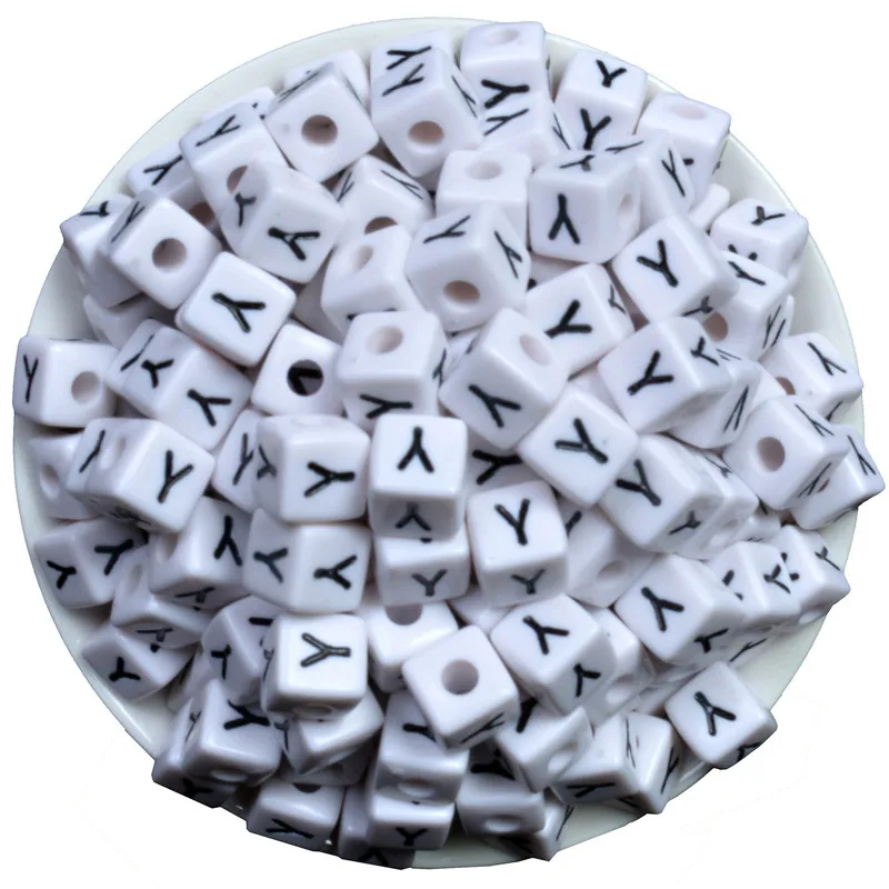 A-Z акриловые бусины-разделители квадратные белые буквы рисунок X около 10 мм (3/8
