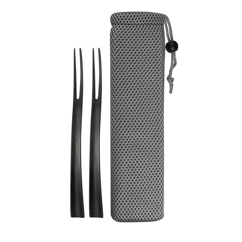 black 2 pcs JueQi 4/8 шт красочные кухонные вилки из нержавеющей стали для фруктов набор столовых приборов вилка для торта, десертная посуда для закусок чайная столовая вилка - Цвет: black 2 pcs