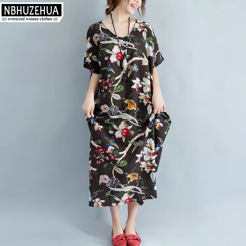 Vestido 3XL 4XL 5XL 6XL 7XL летнее женское платье Этническая Стиль цветок печати Винтаж v