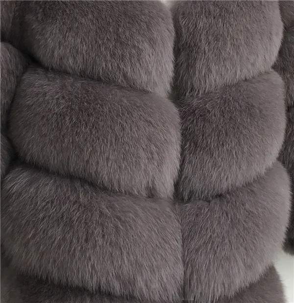 Purple grey Модная зимняя шуба из натурального Лисьего меха для женщин, Осеннее Женское пальто, длинное роскошное Женское зимнее плотное теплое пальто из натурального Лисьего меха - Цвет: Purple grey