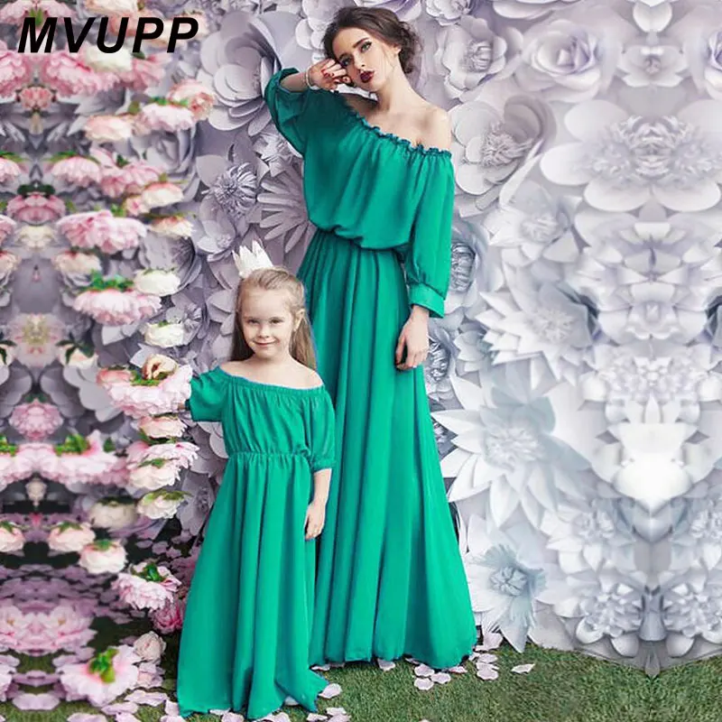 MVUPP платья для мамы и дочки; одинаковые комплекты для семьи; 6 цветов; богемная одежда без бретелек для мамы и дочки; пляжное вечернее платье