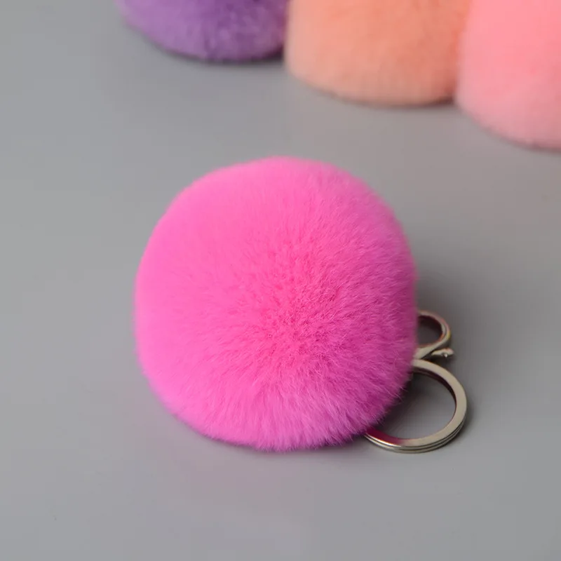 hotpink Помпоны из меха кролика Рекс, брелок из натурального меха кролика, натуральный брелок в форме меховых шариков - Цвет: hotpink