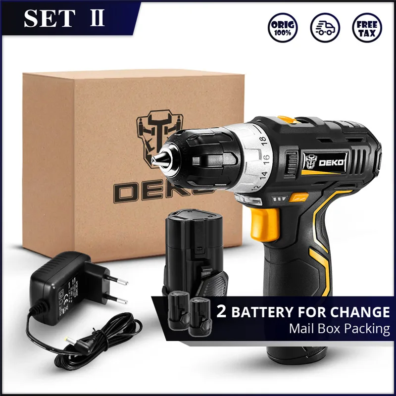 SET2 Обувь по заводским ценам DEKO GCD12DU3 12V макс электрическая отвертка литиевая Батарея переменной Скорость светодиодный Аккумуляторная дрель электрическая мини Мощность драйвер - Цвет: SET2