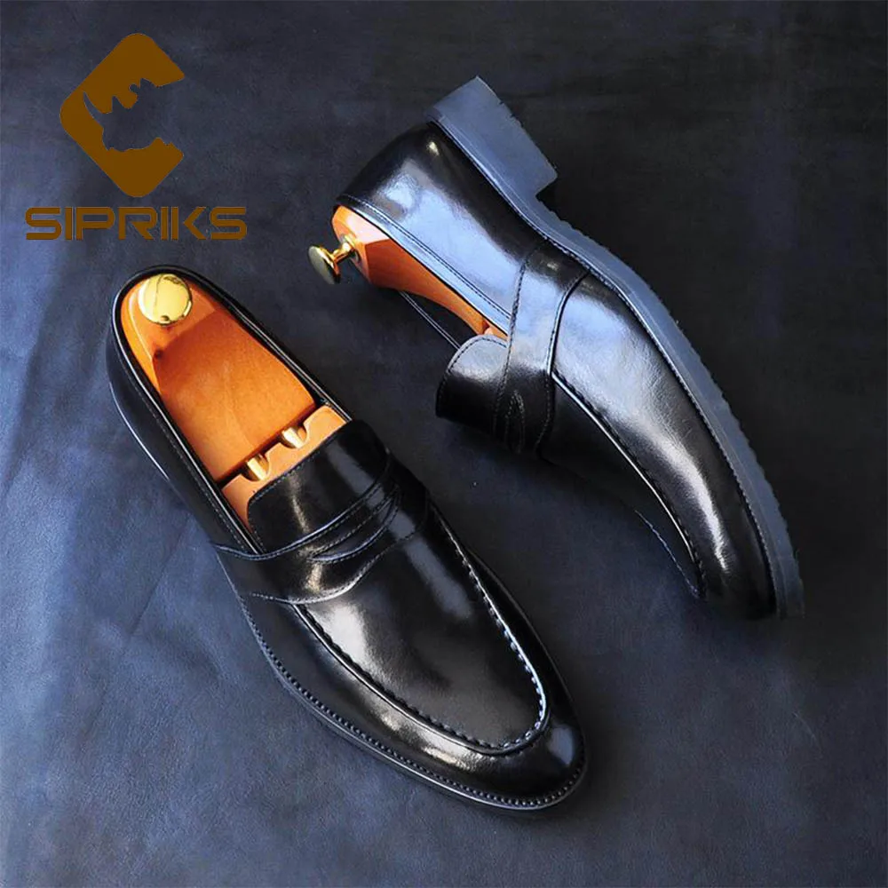 

Sipriks Retro Genuine Leather Penny Loafers Mens Classic Slip On Casual Leather Shoes Topsiders Flats British Style Big Size 45