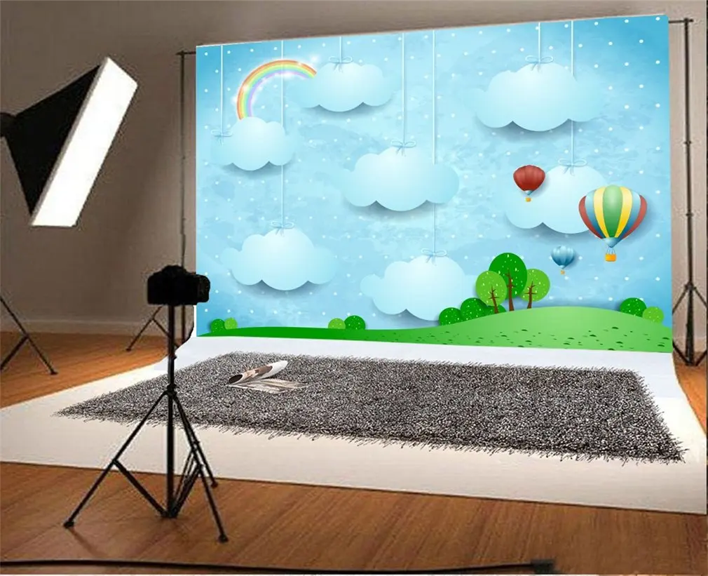 Photography Backdrop Surreal Landscape with Hanging Cloud and Hot Air Balloons Photo Background | Электроника