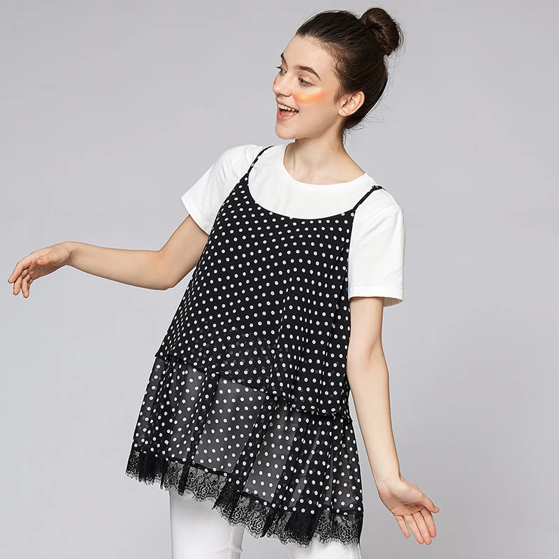 Новая мода Беременность Для женщин Двойка Кружево горошек камзол + одноцветная