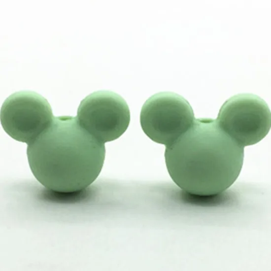 mint green 30 шт./лот Микки силиконовый бисер ребенок Прорезывание Зубов Бусины 24*20*14 мм безопасный пищевой Клас для кормления грудью Микки силиконовые бусины 27 цветов - Цвет: mint green