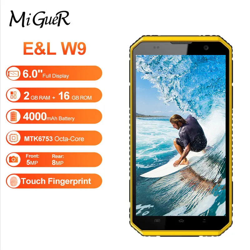 Оригинальный E & L W9 IP68 водонепроницаемый мобильный телефон 6 0 дюймов Android MTK6753