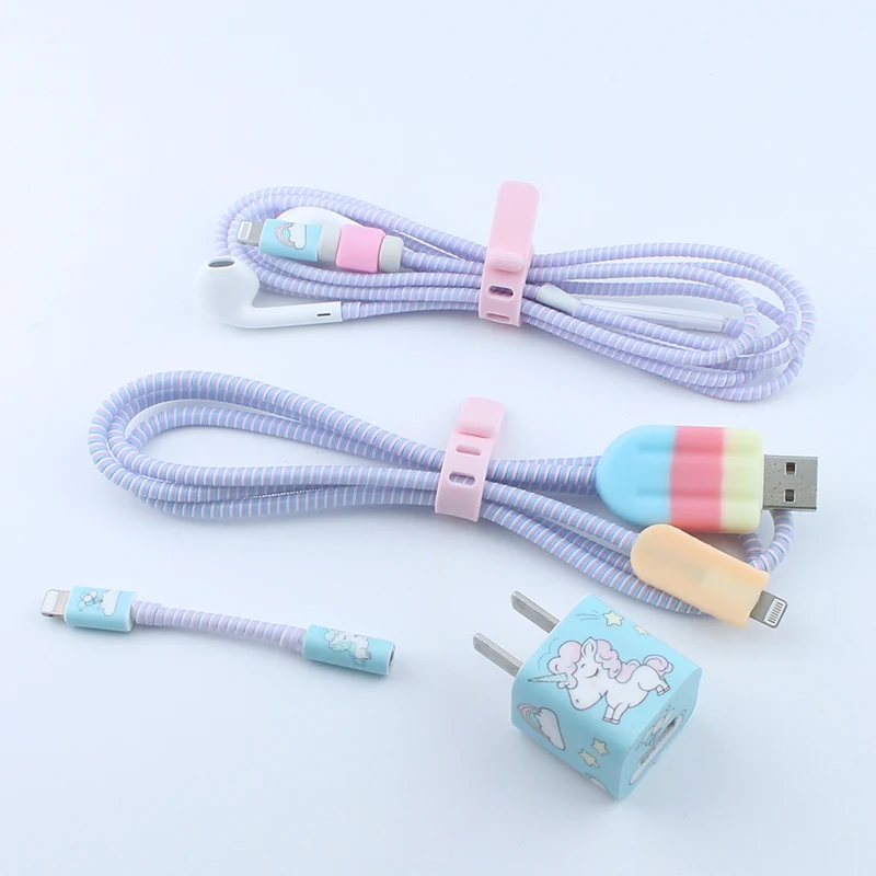 Мороженое милый мультфильм USB кабель наушники протектор набор с намоткой кабеля