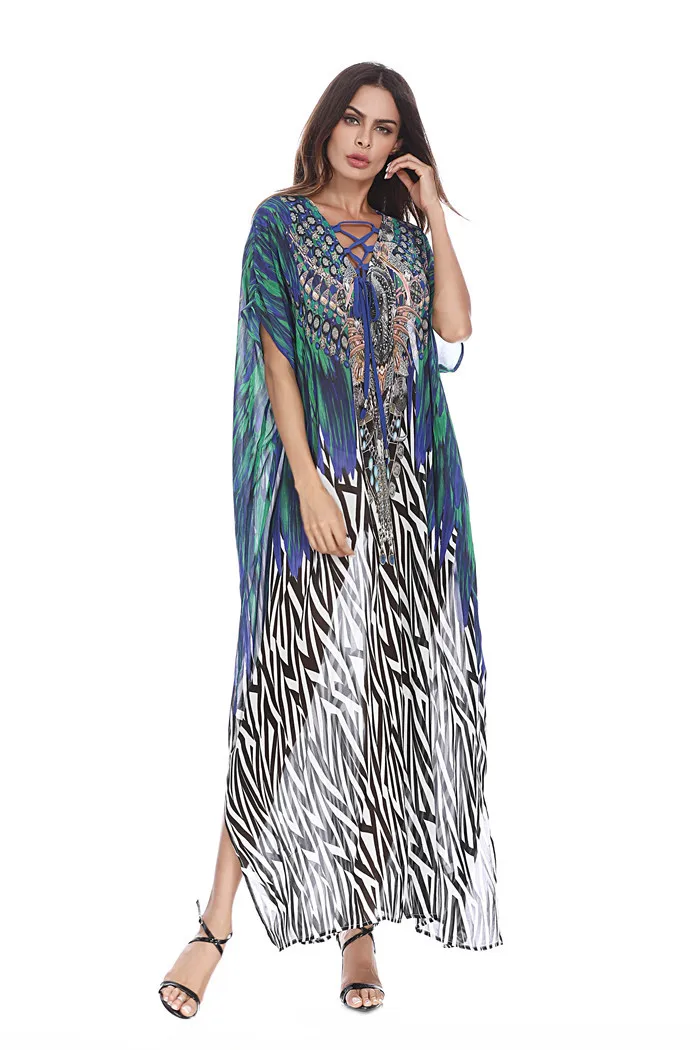 2018 Summer New Women 's Party Elegant High Quality Sexy Loose Dress Chiffon Print | Женская одежда