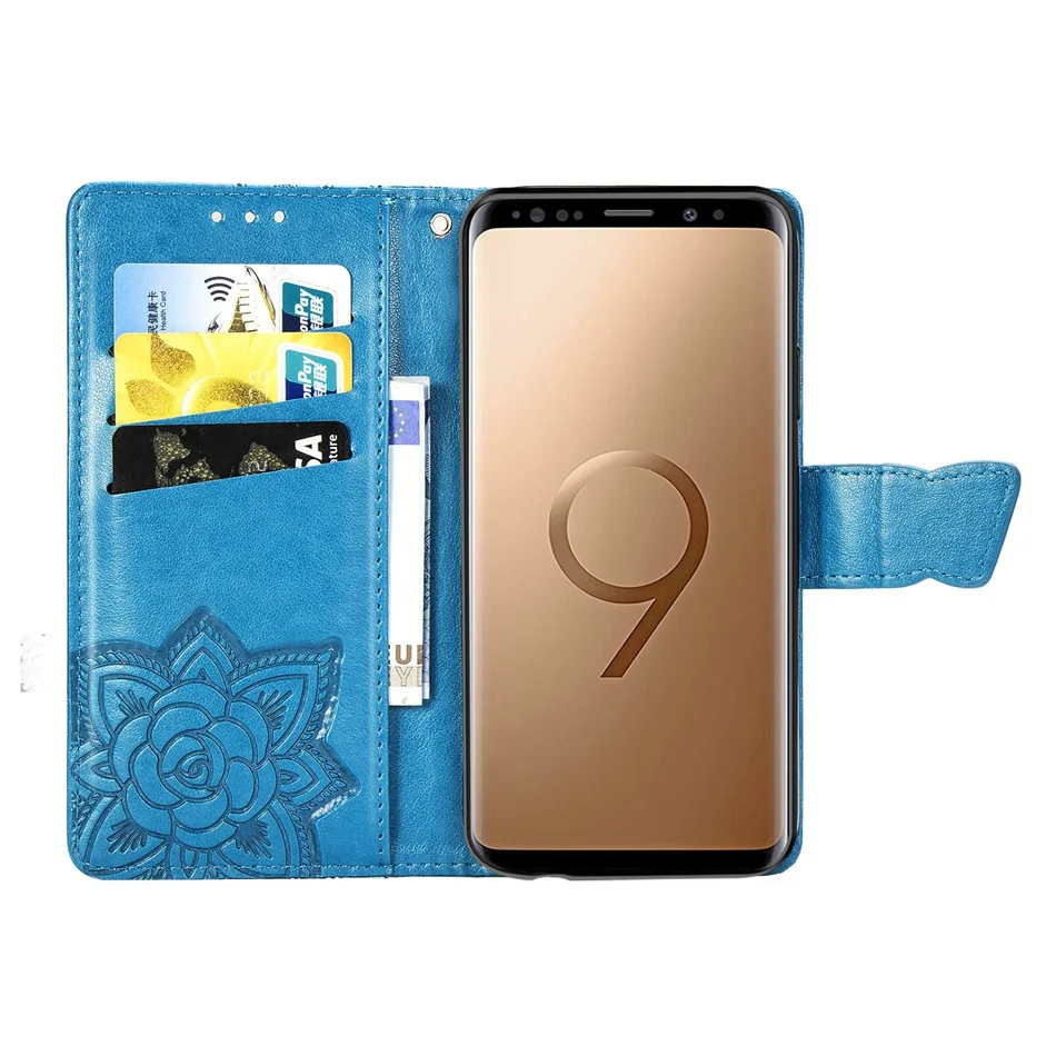Кожаный чехол-бумажник с откидной крышкой для samsung Galaxy S8 S9 Plus S7 Edge, чехлы с бабочкой для телефона samsung Note 9 Coque