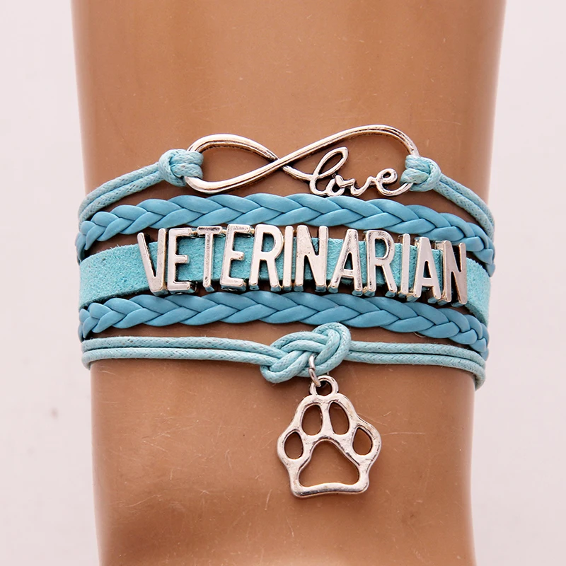 Браслет для женщин и мужчин Infinity Love Veterinarian подвеска собачья лапа Кожаные