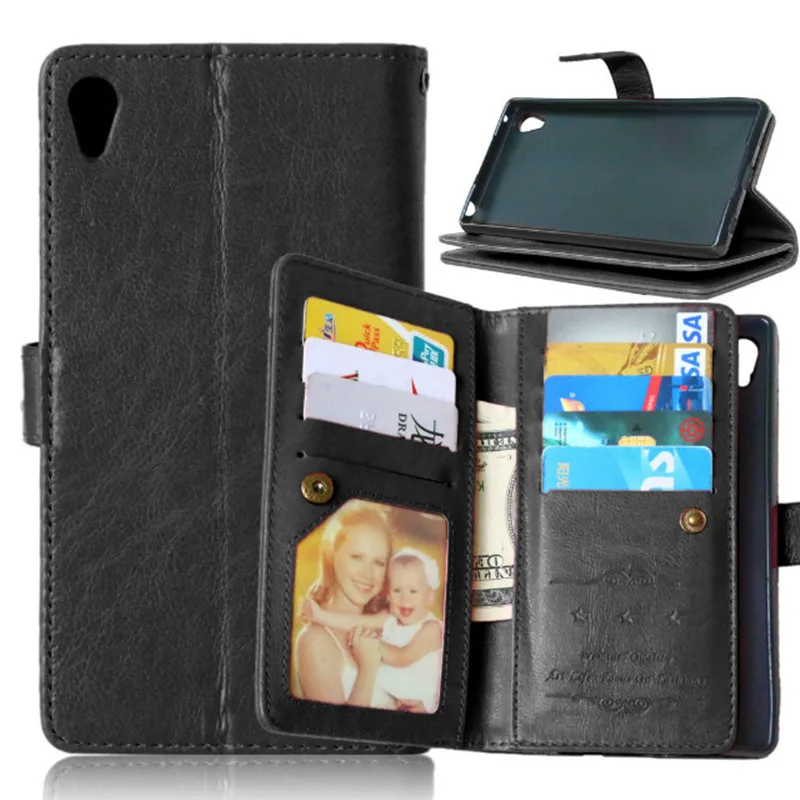 Роскошный кожаный чехол книжка с 9 отделениями для карт телефона Funda Sony Xperia Z3 +