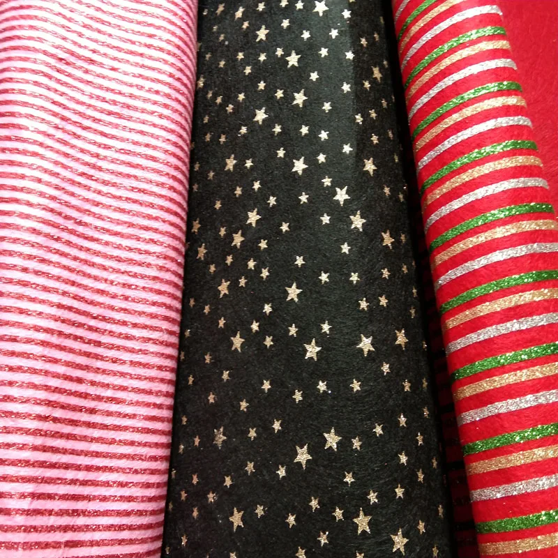 

Bling Bling Glitter Christmas 14x14cm Stripe & Gold Star Felt Fabric handmade Nonwoven Decoration DIY Felt Fabric