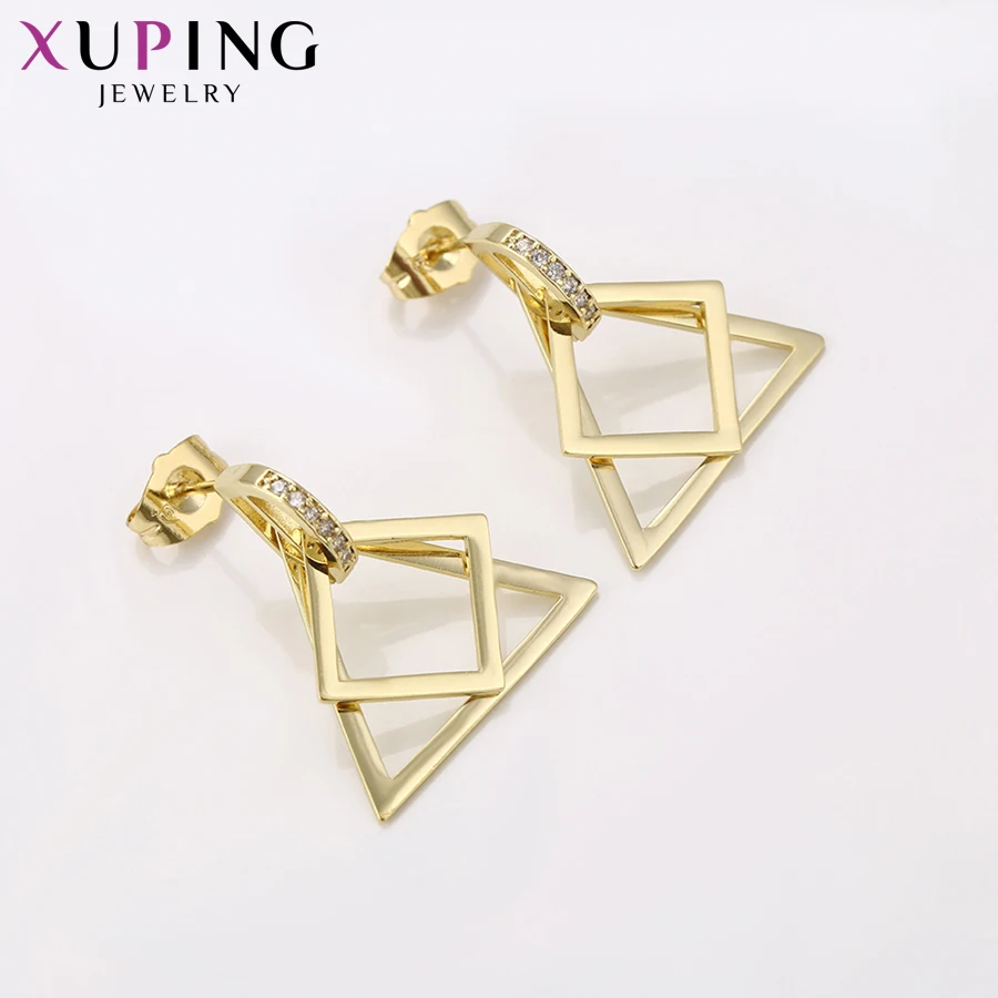 Xuping Jewelry Fashion Triangle Design Earrings Light Yellow Gold Color Plated for Women Thanksgiving Gift 94427 | Украшения и