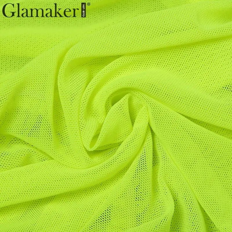 Glamaker, сексуальное прозрачное облегающее платье, женское, весна-лето, Сетчатое, элегантное, мини платье, вечерние, для клуба, без рукавов, плиссированное, женское платье