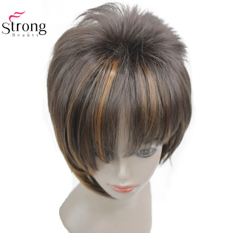 StrongBeauty светильник Auburn с высоким светильник s наклонные челки короткие прямые синтетические волосы парик для девушки
