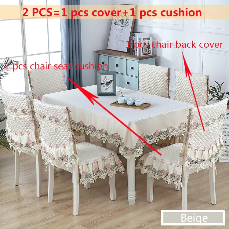 Beigee 2pcs Пасторальная скатерть для стула, наволочка для подушки, набор для столовой, с принтом, твердая прямоугольная скатерть, цветочный свежий стиль, свадебный стол, украшение - Цвет: Beigee 2pcs