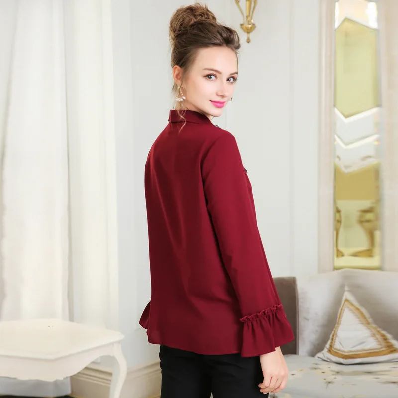 OUYALIN L-XXXL 4XL 5XL Плюс Размер Женская блузка с длинным рукавом 2018 Офисная Осенняя