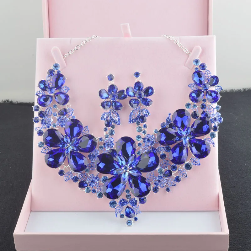 Royal Blue Statement Necklace Set - Perfect Bridal Wedding Jewelry, Earrings, and Flower Dress Accessories for Parties image 6