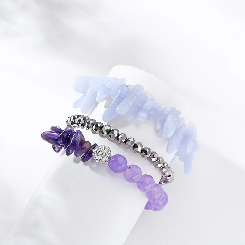 Женский браслет Bojiu фиолетовый серебристый с кристаллами и бусинами 3 шт./компл.