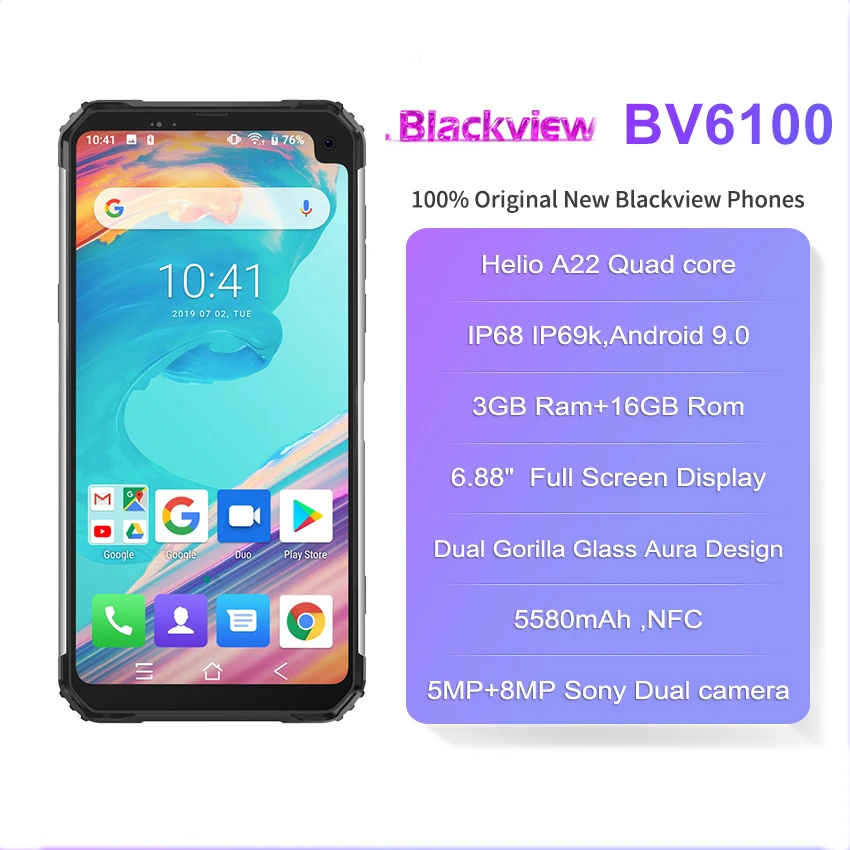 Сотовый телефон Blackview BV6100 Android 9 0 смартфон NFC 3 ГБ ОЗУ 16 Гб ПЗУ мобильный полный