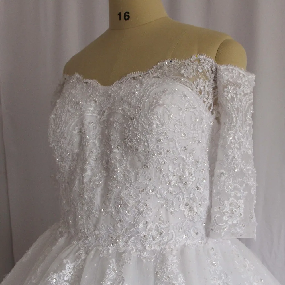 Винтаж Vestidos De Novias милое расшитое бисером кружево Половина рукава Bling бальное