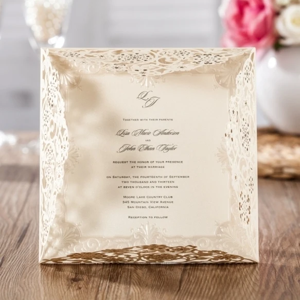 WISHMADE 50pcs New Wedding Invitation Card Kit Laser Cut Flowers Free RSVP Thank You Cards Envelopes Seals Cardstock CW6110 | Дом и сад