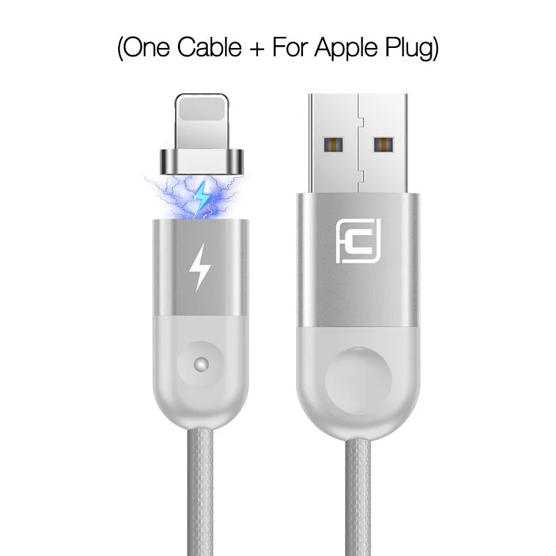Silver for iPhone Cafele 1 м светодиодный магнитный USB кабель для iPhone Xs Max X 8 7 6 usb type-C кабель Micro USB кабель для samsung Xiaomi huawei USB-C - Цвет: Silver for iPhone